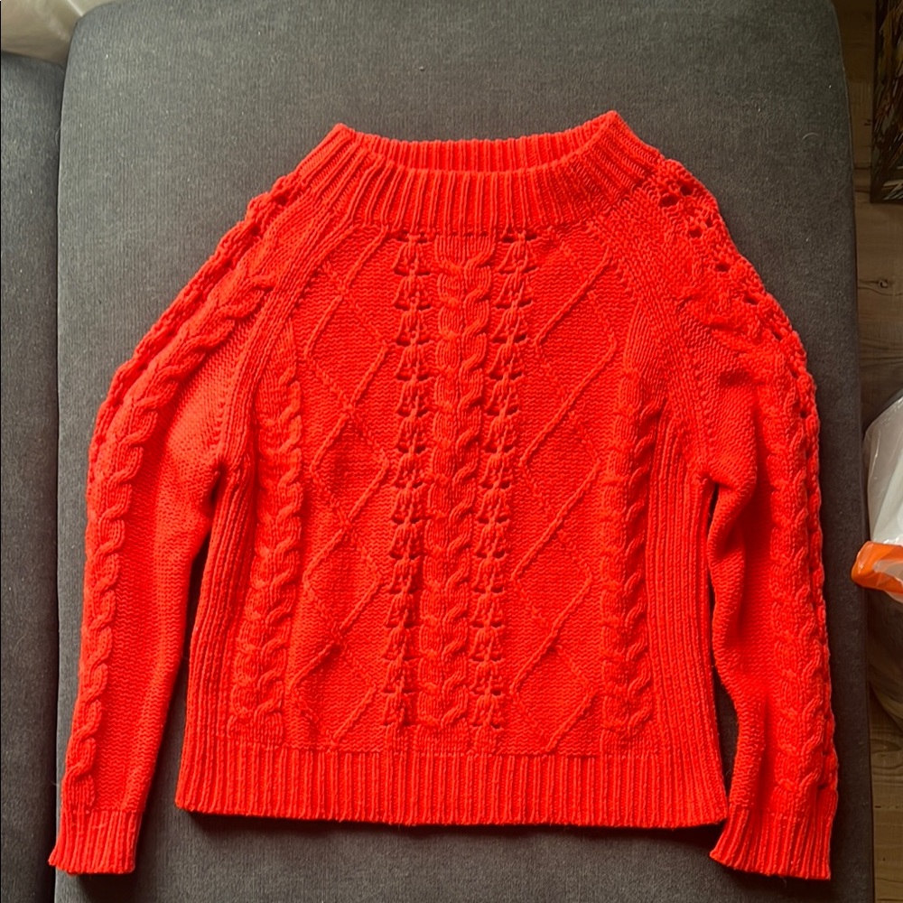 J. Crew Red Cable Knit Crew Neck Sweater
